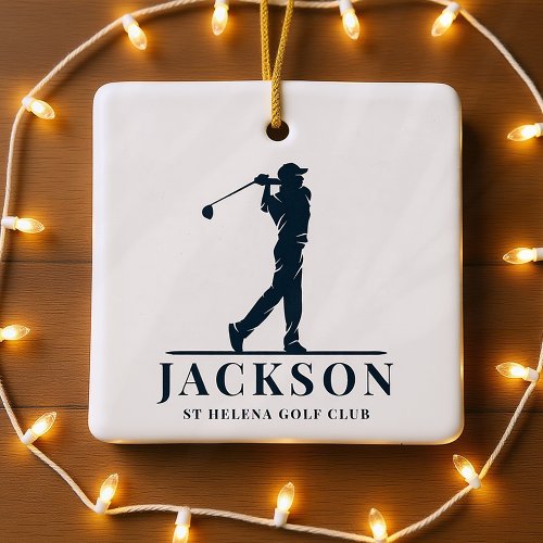 Personalized Monogram Golf Swing Navy Blue White Ceramic Ornament