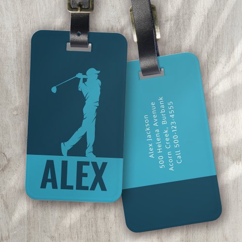 Personalized Monogram Golfer Blue Luggage Tag