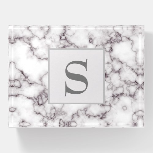 Personalized Monogram Gray and White Marble Paperweight