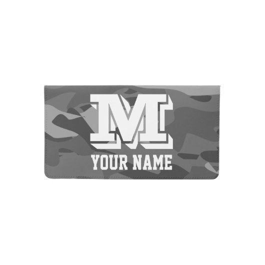 Personalized monogram gray army camo camouflage checkbook cover (Front)
