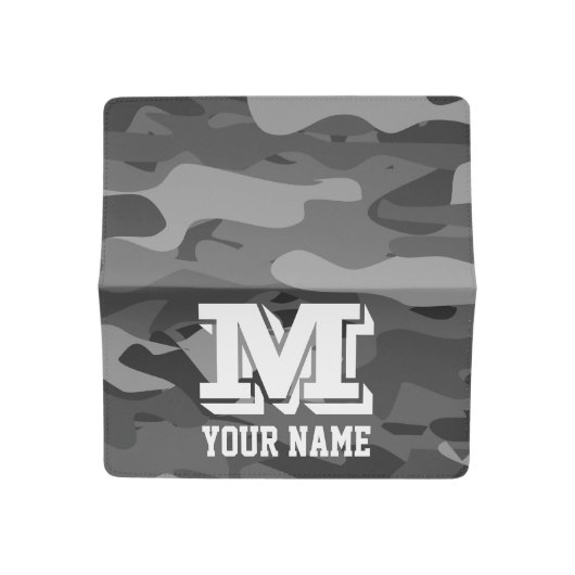 Personalized monogram gray army camo camouflage checkbook cover (Open)