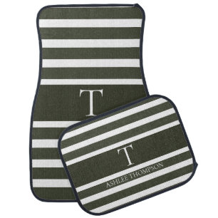 Personalized Monogram Gray Classic Stripes Car Floor Mat