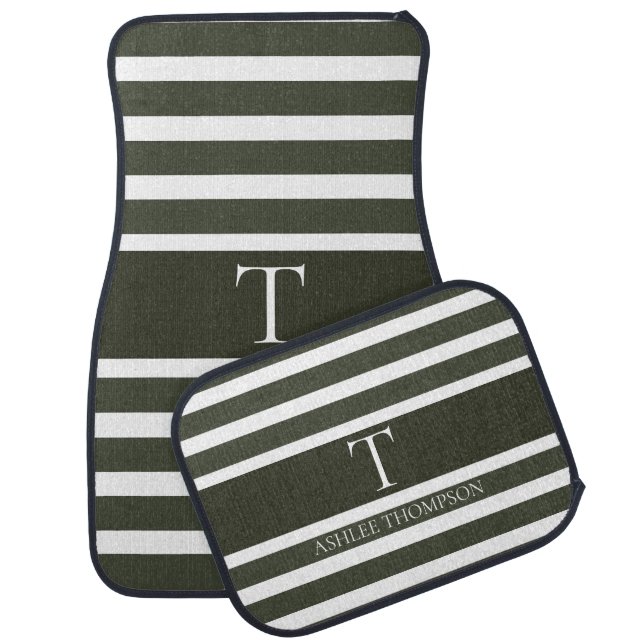 Personalized Monogram Gray Classic Stripes  Car Floor Mat (Set)