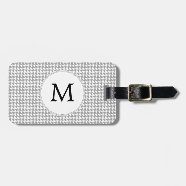 Personalized Monogram Gray Houndstooth Pattern Luggage Tag (Front Horizontal)