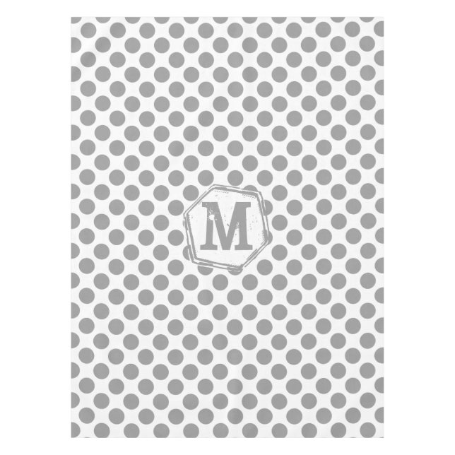 Personalized Monogram Gray Polka Dot Pattern Tablecloth (Front)