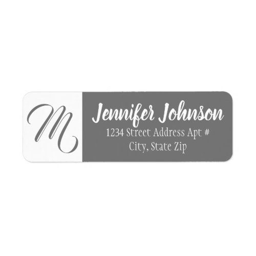 Personalized Monogram Gray Return Address Envelope Label