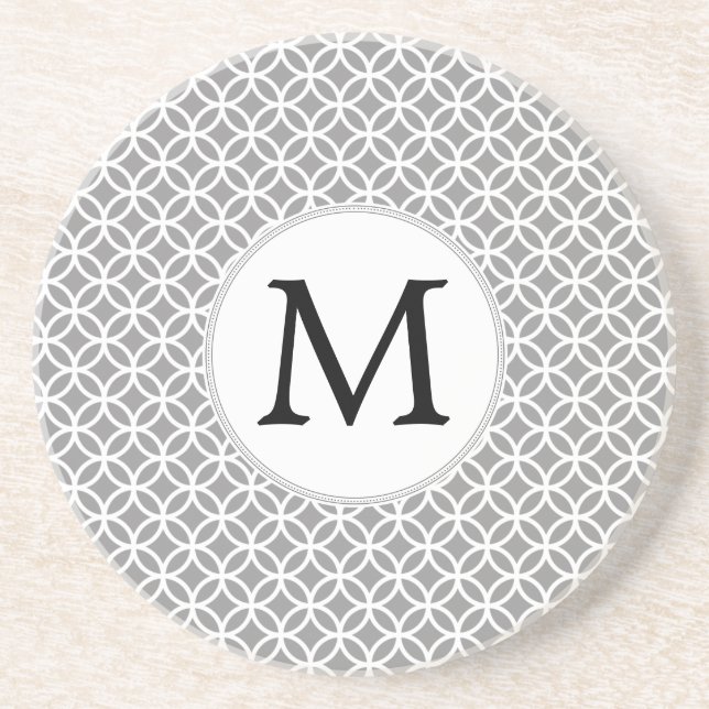 Personalized Monogram Gray rings pattern Drink Coaster (Front)