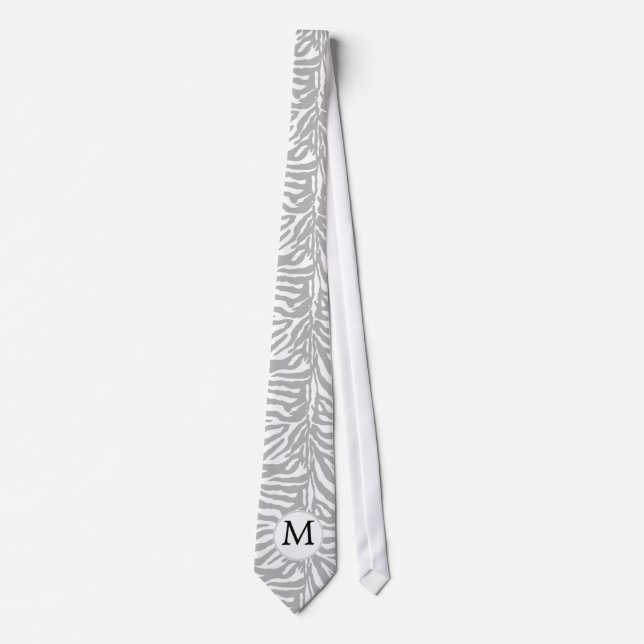 Personalized Monogram Gray Zebra Stripes pattern Neck Tie (Front)