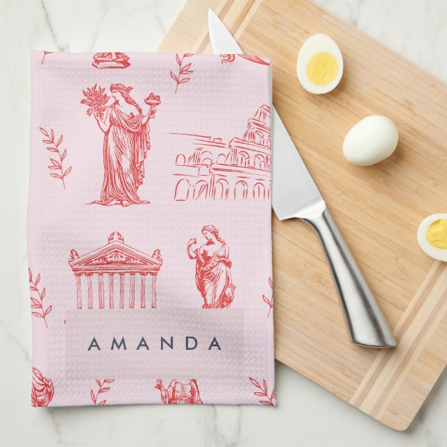 Personalized Monogram Greek Ancient Statue Gifts Kitchen Towel (Quarter Fold)