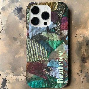 Personalized monogram green blue burgundy abstract iPhone 16 pro case