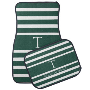 Personalized Monogram Green Classic Stripes Car Floor Mat