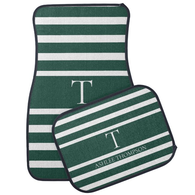 Personalized Monogram Green Classic Stripes  Car Floor Mat (Set)