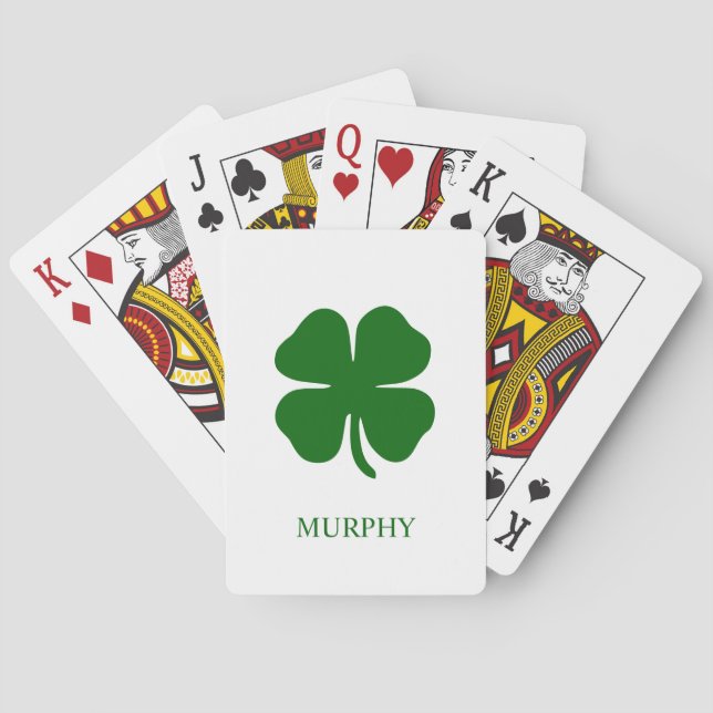 Personalized Monogram Green Clover Poker Cards (Back)