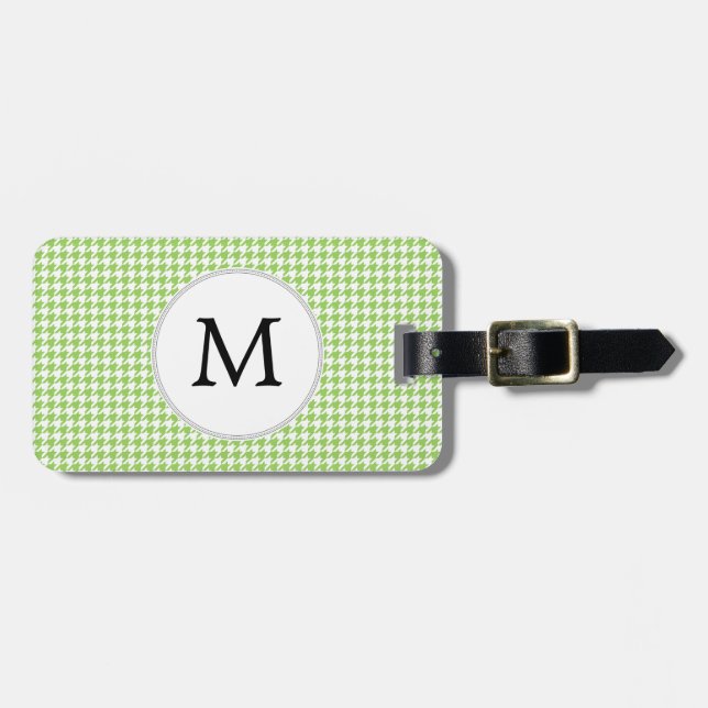 Personalized Monogram Green Houndstooth Pattern Luggage Tag (Front Horizontal)