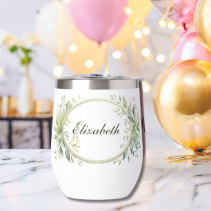 Personalized Monogram Greenery Bridesmaid Gift Thermal Wine Tumbler