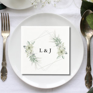 Personalized Monogram Greenery Initials Wedding Napkins