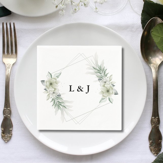Personalized Monogram Greenery Initials Wedding Napkins (Creator Uploaded)