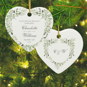 Personalized Monogram Greenery Wedding Ceramic Ornament