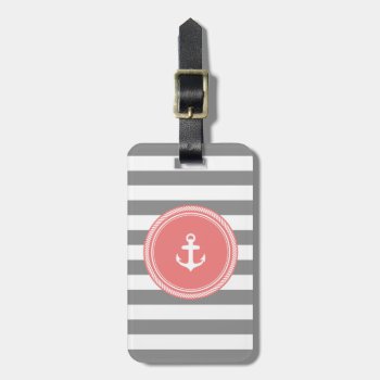 Personalized Monogram Grey And Coral Nautical Luggage Tag by thepixelprojekt at Zazzle
