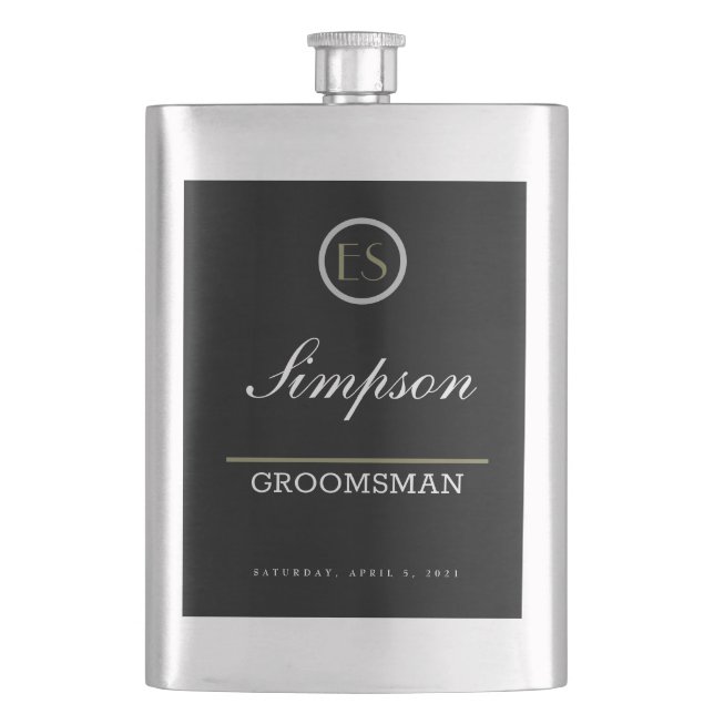 Personalized Monogram Groomsman Gift Flask (Front)
