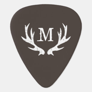 Personalized monogram guitar pick with deer antler