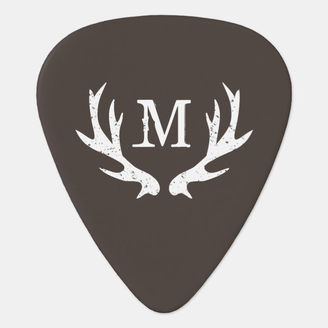 Personalized monogram guitar pick with deer antler (Front)