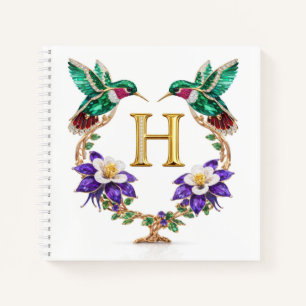 Personalized Monogram H Jeweled Hummingbird Gift Notebook