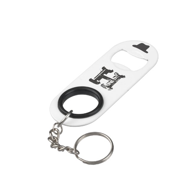 Personalized Monogram Hat Keychain Bottle Opener (Back Angled)