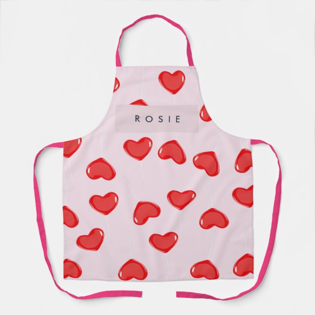 Personalized Monogram Heart Lolipop Valentines Apron (Front)