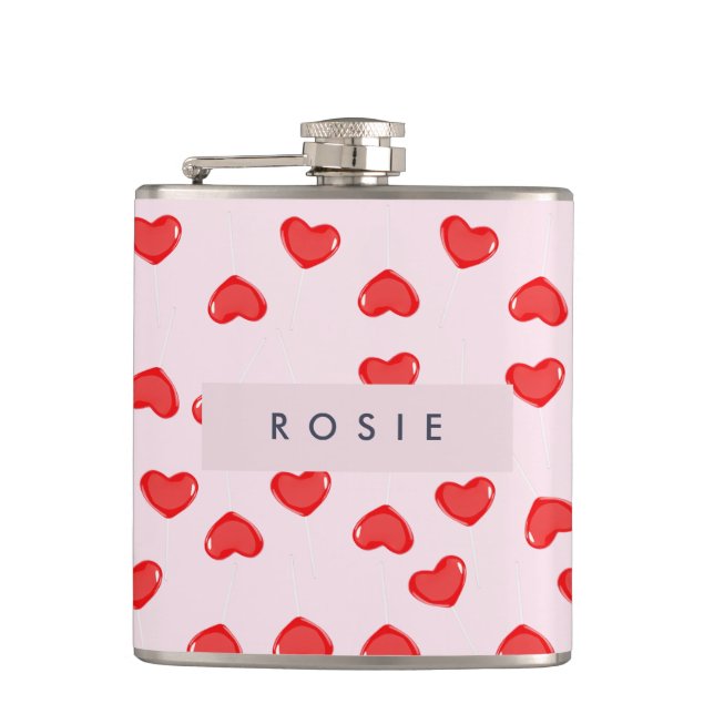 Personalized Monogram Heart Lolipop Valentines Flask (Front)