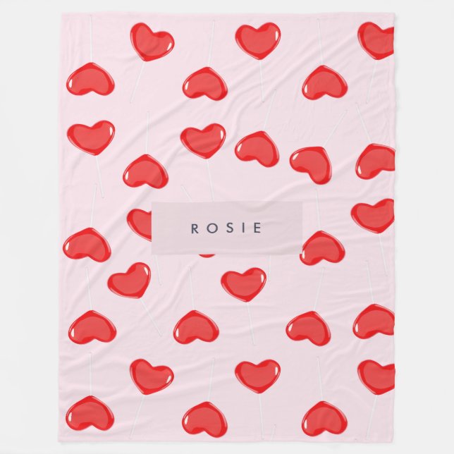 Personalized Monogram Heart Lolipop Valentines Fleece Blanket (Front)