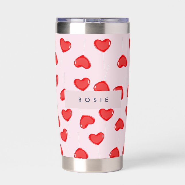 Personalized Monogram Heart Lolipop Valentines Insulated Tumbler (Back)