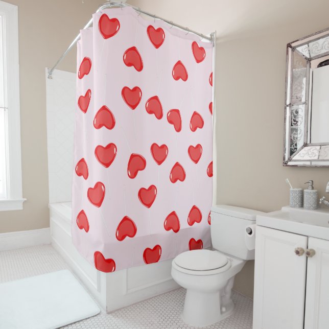Personalized Monogram Heart Lolipop Valentines Shower Curtain (In Situ)