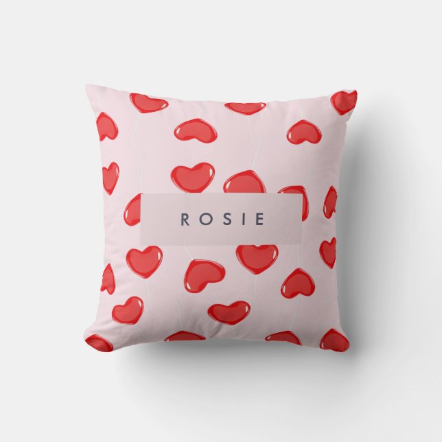 Personalized Monogram Heart Lolipop Valentines Throw Pillow (Front)