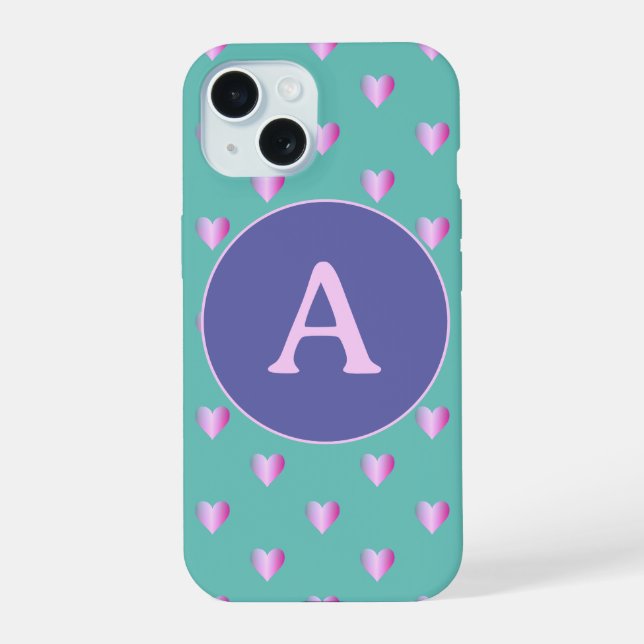 Personalized Monogram Heart Pattern Lilac Teal Iphone Case (Back)