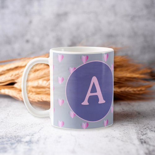 Personalized Monogram Hearts Lilac Coffee Mug