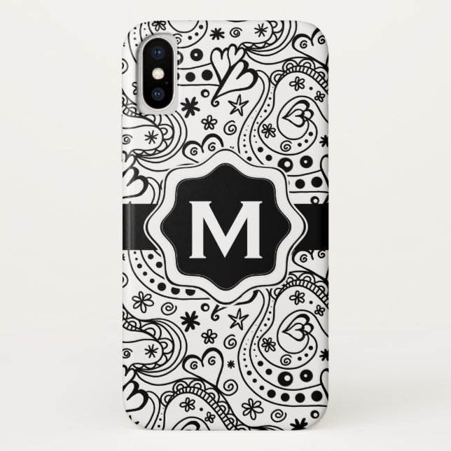 Personalized Monogram Hearts Love Doodle Pattern Case-Mate iPhone Case (Back)