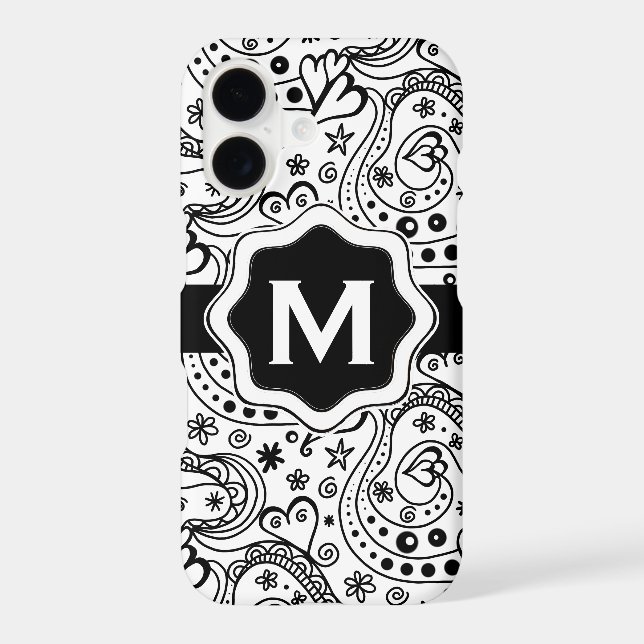 Personalized Monogram Hearts Love Doodle Pattern Iphone Case (Back)