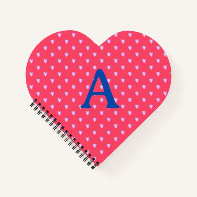 Personalized Monogram Hearts Pattern Hot Pink Blue Notebook (Front)