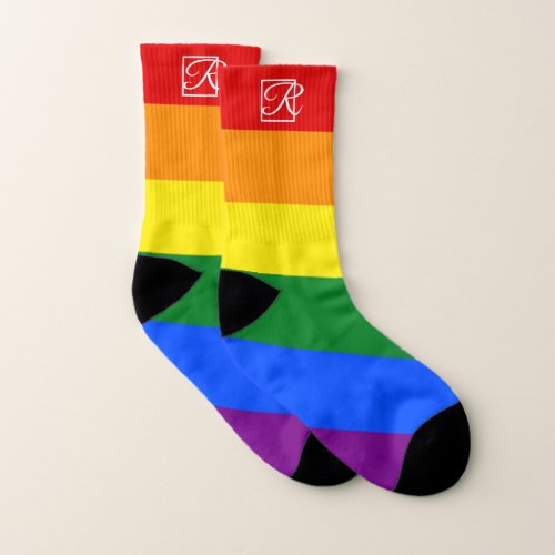 Personalized Monogram Hip Rainbow Colors Stripes  Socks