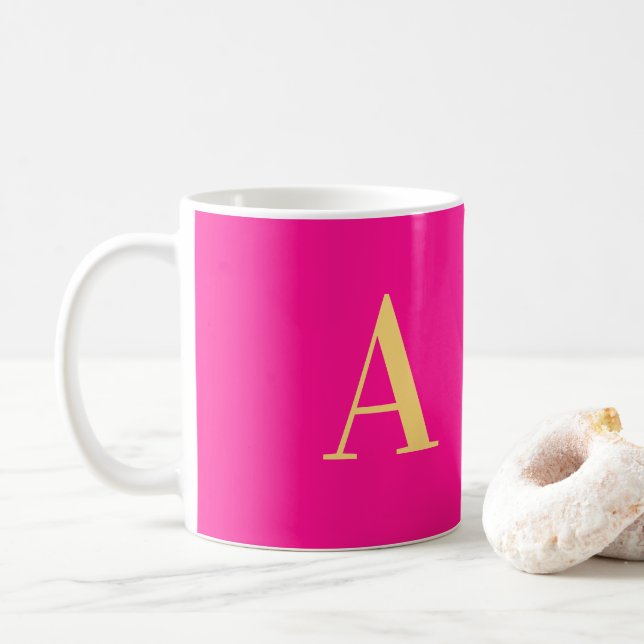 Personalized Monogram Hot Pink  Coffee Mug (With Donut)