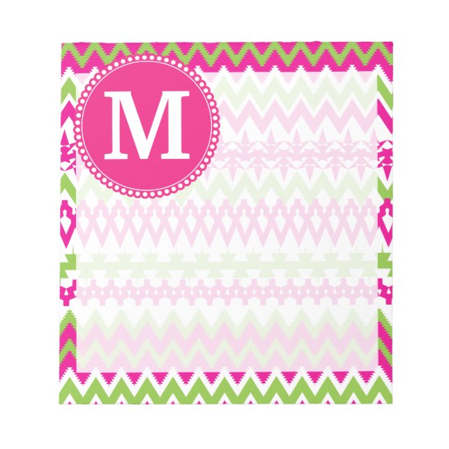 Personalized Monogram Hot Pink Tribal Chevron Notepad (Front)
