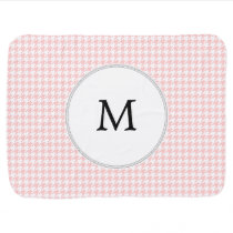 Personalized Monogram Houndstooth Pink and White Receiving Blanket