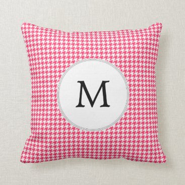 Personalized Monogram Houndstooth Pink and White Throw Pillow