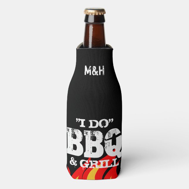 Personalized monogram i do BBQ party bottle cooler (Bottle Front)