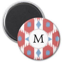 personalized monogram Ikat red and blue Magnet