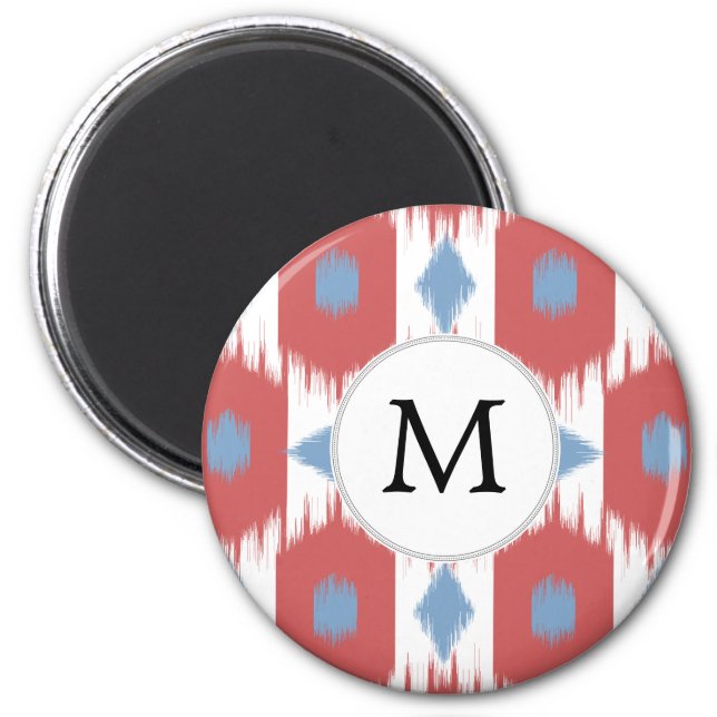 personalized monogram Ikat red and blue Magnet (Front)