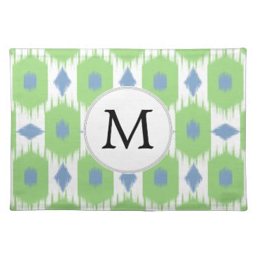 personalized monogram in Ikat  green and blue Cloth Placemat