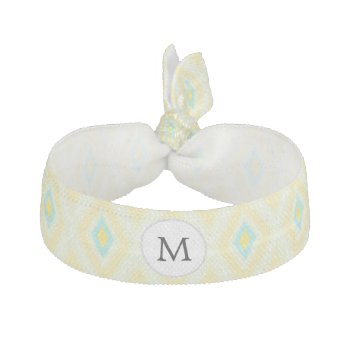 Personalized Monogram In Ikat Yellow And Aqua Elastic Hair Tie by MonogramBoutique at Zazzle