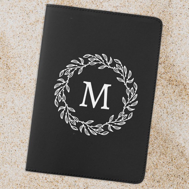 Personalized Monogram Initial Botanical Leaf Passport Holder (Modern monogram initial personalized botanical leaf wreath classical passport holder cover)
